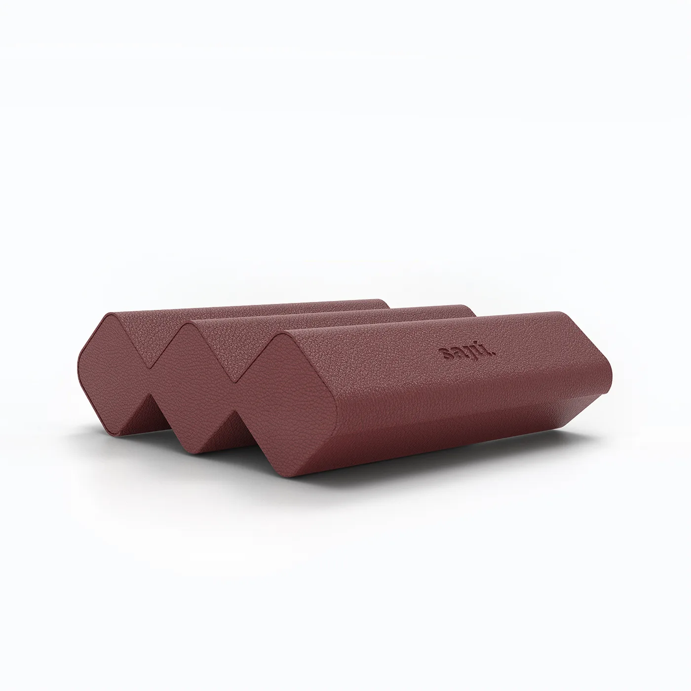 Burgundy eyewear case with a geometric profile